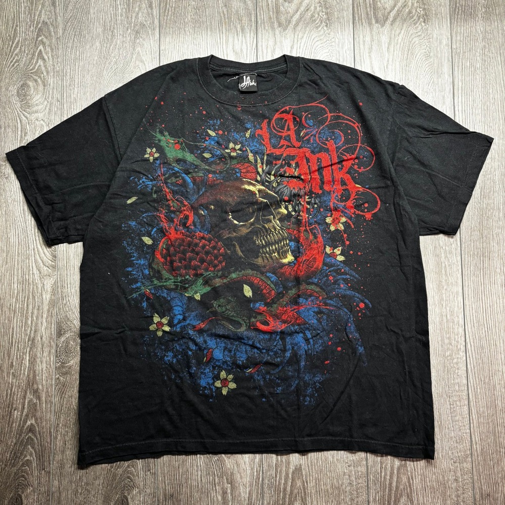 Vintage LA Ink Kat Von D Skull 2XL Tattoo Graphic T-Shirt Black Mens 2XL Y2K